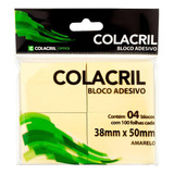 Bloco Adesivo Post-it 38x50mm Amarelo 4x100 Fls Colacril