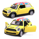 Carrinho De Ferro Miniatura Mini Cooper S Amarelo Metal 1:28