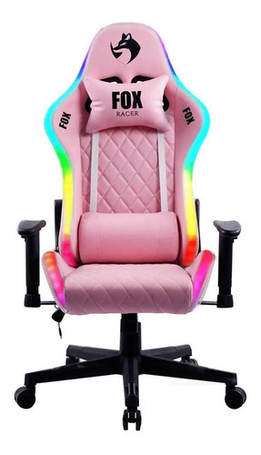 Cadeira Fox Rgb Iluminação Led Rosa Logo Preto Cor Azul Material Do Estofamento Couro Sintético