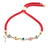 Leslie Boules Pulsera Roja Con Cuentas De Mal De Ojo Multico