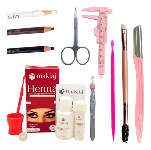 Kit De Sobrancelhas Henna Profissional Paquimetro Pincel 