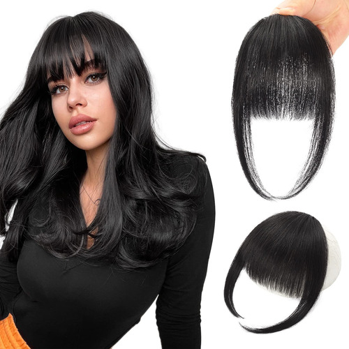 Flufymooz Flequillo De Clip 100% Cabello Humano, Extensiones