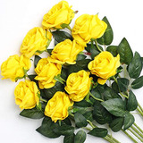 10 Flores Artificiales Rosas Florecientes Amarillo 50.8cm