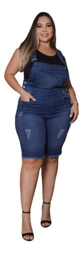 Jardineira Macacão Jeans Feminina Plus Size Lycra 50 Ao 60
