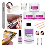 Kit Completo Uñas Acrilicas Polimero Monómero Moldes Pincel