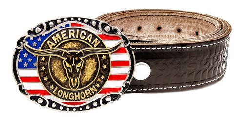 Cinto Couro E Fivela American Longhorn Country Peao Cowboy