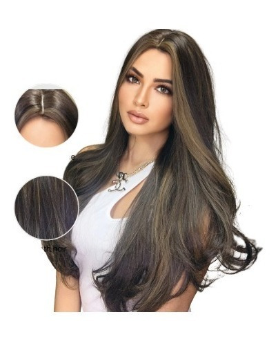 Peruca Ondulada Com Mechas Idêntica Ao Cabelo Humano 65cm