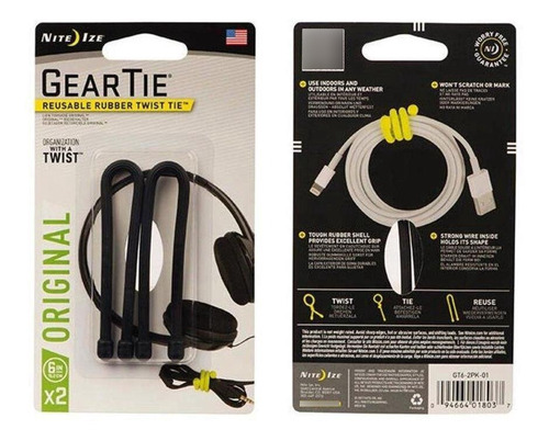 Pack 2 Amarras Reutilizables Gear Tie Negro Nite Ize