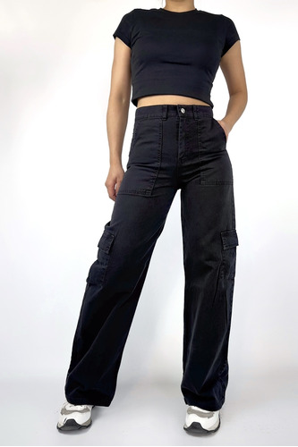 Pantalon Cargo Gabardina Colo Negro