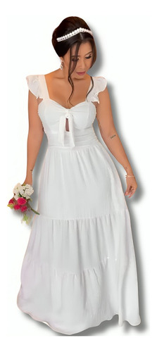 Vestido Longo Branco Para Batizado Noivado E Casamento Luxo