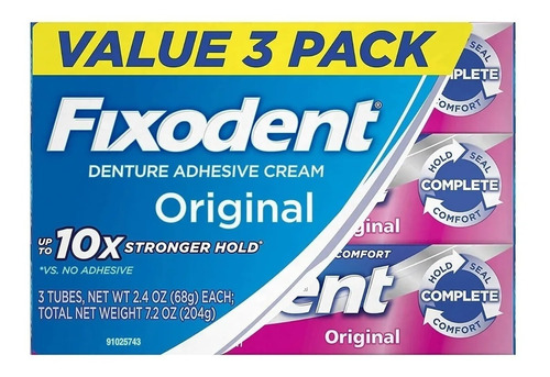 Pack De 3 Fixodent / 68g - Adhesivo Dental - Importado Usa