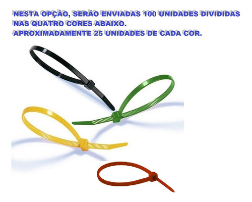 100 Unidades De Abraçadeiras Plásticas 25 X 100mm Coloridas