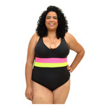 Maiô Plus Size Neon Modela Disfarça Barriga