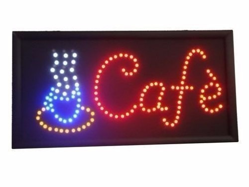 Cartel Led Café 48x25 Cm Con Tasa Abierto Pizza La Q`quieras
