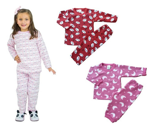 2 Conjuntos Pijama Soft P M G 1 2 3 Bebe Menina Inverno 