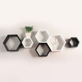 Kit De Nichos 6 Peças Hexagonal Mdf 15mm Branco E Preto