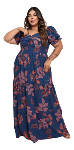 Vestido Longo Plus Size Feminino Moda Evangélica Verão 48/54