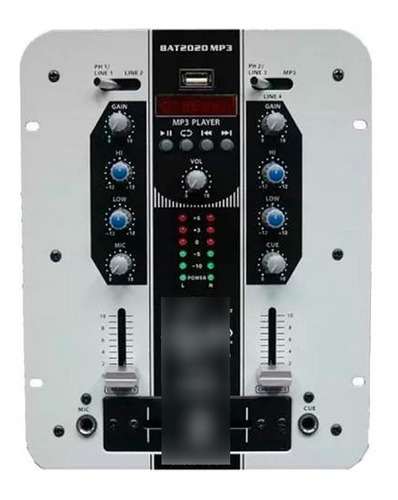 Mezcladora Gbr Mixer Bat 2020 Mp3 Display Lector De Usb Sd 3 Canales 4 Lineas 2 Phono 1 Mic Crossfader Talkover Eq Gtia