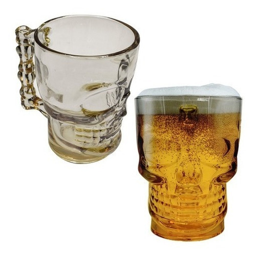 Pack De 2 Vasos Cervecero Shopero De Vidrio Diseño Calavera 