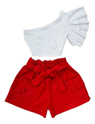 Conjunto Feminino Infantil Moda Festas Natal Cropped E Short