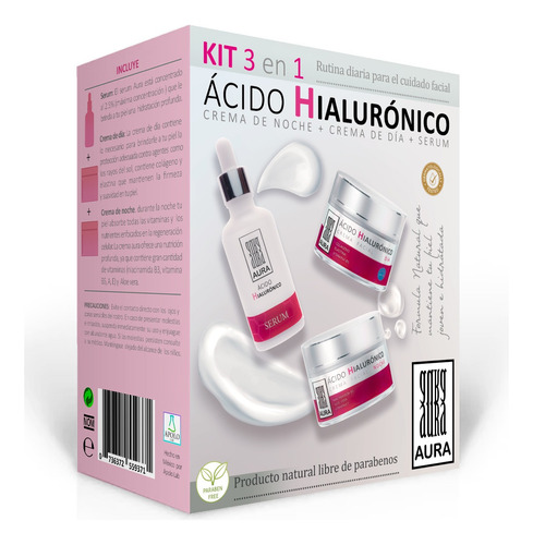 Kit 3 En 1 Acido Hialuronico Crema Noche + Crema Dia + Serum