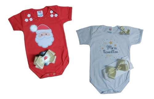 2 Body De Natal E Ano Novo Roupa Infantil Festa Bebê Menina