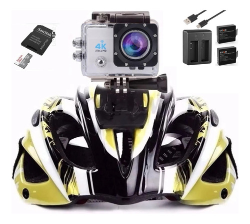 Câmera 4k Mergulho Youtuber Blogueira Bike +64gb+ 2 Baterias