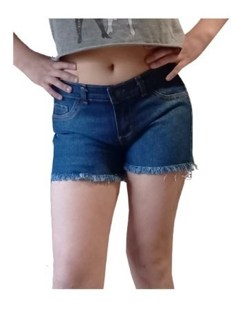 Short Jean Semi Elastizado Con Flecos