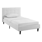 Cama De Plataforma Doble Tapizada Blanca Con Soporte