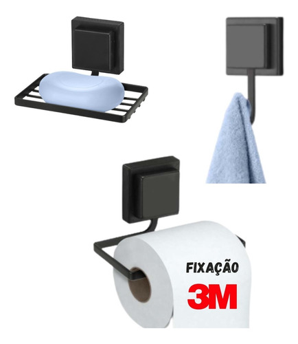 Conjunto Para Lavabo Toalheiro Saboneteira S/ Furo Fixa Bem