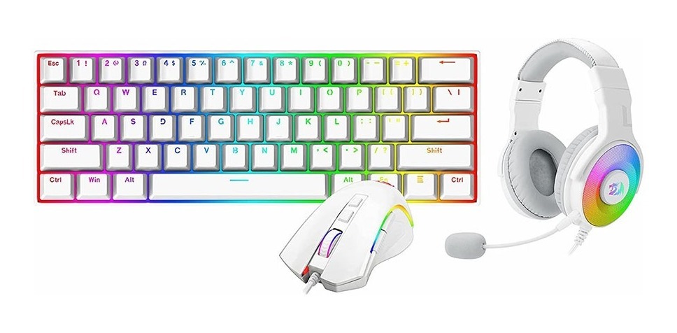 KIT GAMER 3 EN 1 REDRAGON S129W TECLADO MOUSE Y AURICULARES BLANCO