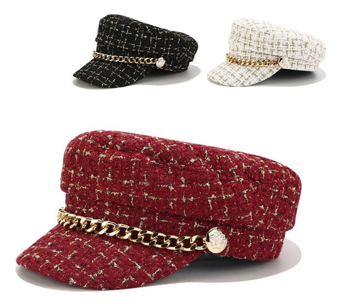 Y) Women's Chess French Beret With Gift Chain