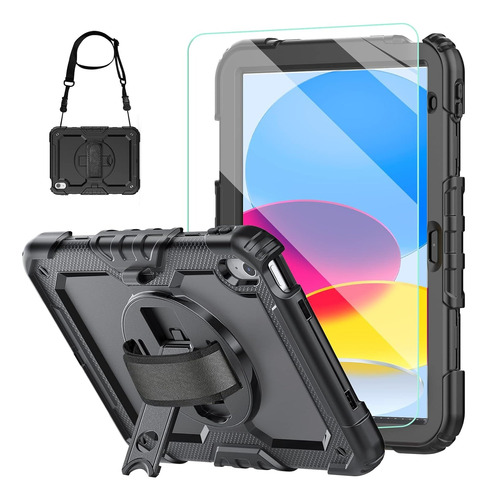 Funda Para iPad 10 Generación 10.9 Mica Rudo Protector Negro