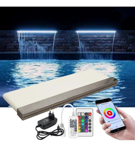 Cascata Piscina 40cm Embutir Iluminação Led Rgb E