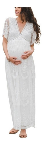 Vestido Largo Blanco Maternidad Novia De Fiestas Elegantes