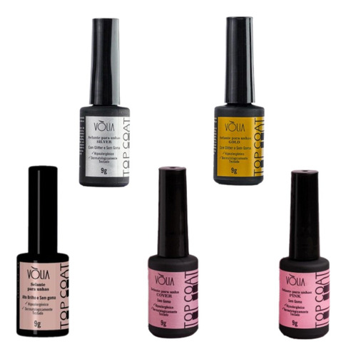 Top Coat Volia Pink Clear Silver Gold Cover 9g Selante Unhas