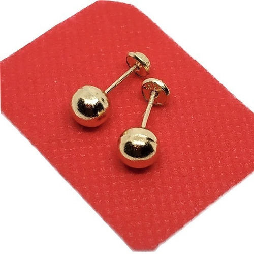 Par Aretes Topos Bola 8 Mm Mujer Oro Laminado 18 K  00510