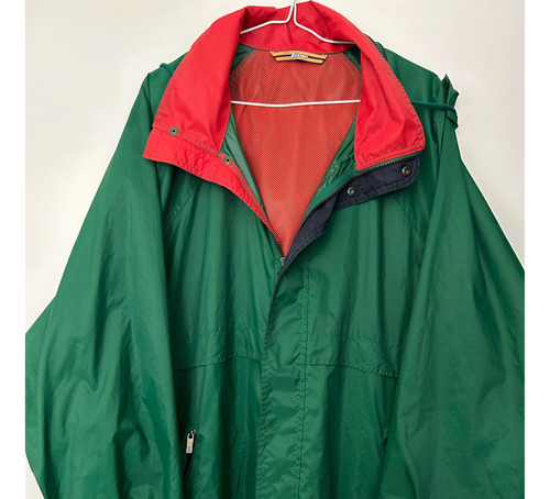 Campera Unisex Verde Rojo C Capucha Y Bolsa P Llevar. K-way