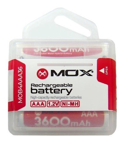 Bateria Recarregavel Mox Aaa 3600mah 4 Unidades 1,2v