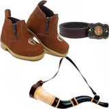 Kit Infantil Country Berrante 3 Chifre + Bota E Cinto Couro