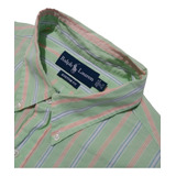 Camisa Ralph Lauren Custom Fit Verde Lineas Azul-bco Talla L