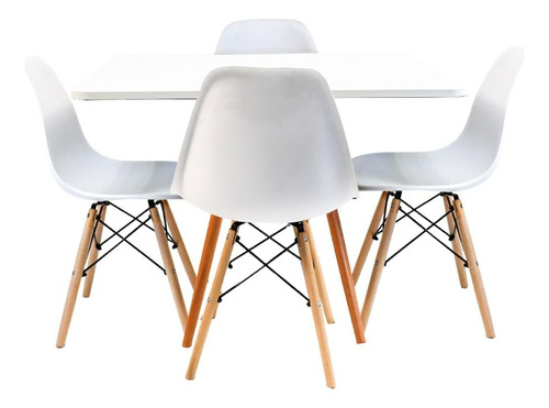 Conjunto Mesa Jantar Quadrada Eiffel 80cm Branco Mdf + 4 Cad