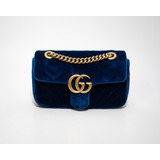 Bolso Gucci Mini Marmont De Terciopelo Azul Certif Entrupy 