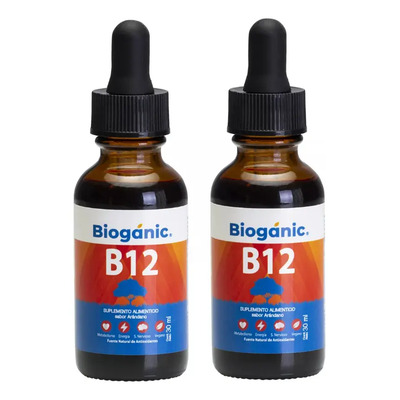 Bioganic Vitamina B12 Liquida Sublingual Paquete de Dos, Vegana, Sin Azúcar, Sin Gluten, Sabor Arándano, 240 Porciones en Total, 120 Porciones por Envase de 30ml, Rinde Hasta 8 Meses, Toda la Familia | Meses sin interés