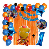 Arco Globos Fiesta Iron Man Naranja Azul Cortina Número