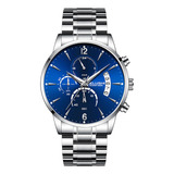 Relógio Azul Masculino Casual De Malha Luminoso Inox