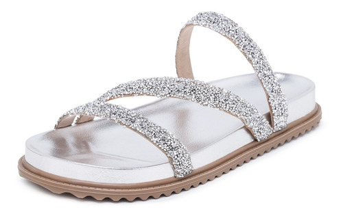 Sandália Papete Feminina Strass Tiras Birken Luxo