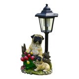 Jardim Pug Cão Estátua Solar Post Lâmpada Gramado