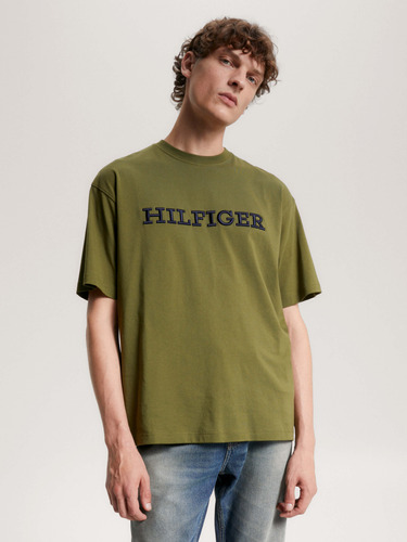 Playera Verde Con Monotipo Bordado De Hombre Tommy Hilfiger