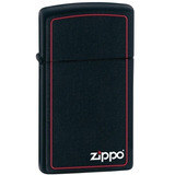 Encendedor Zippo Slim Negro Mate Logo Zippo Y Borde Rojo